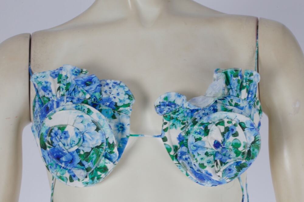 Magda Butrym Blue Floral 3D Rosette Flower Petal Underwire Bralette Top Size 34